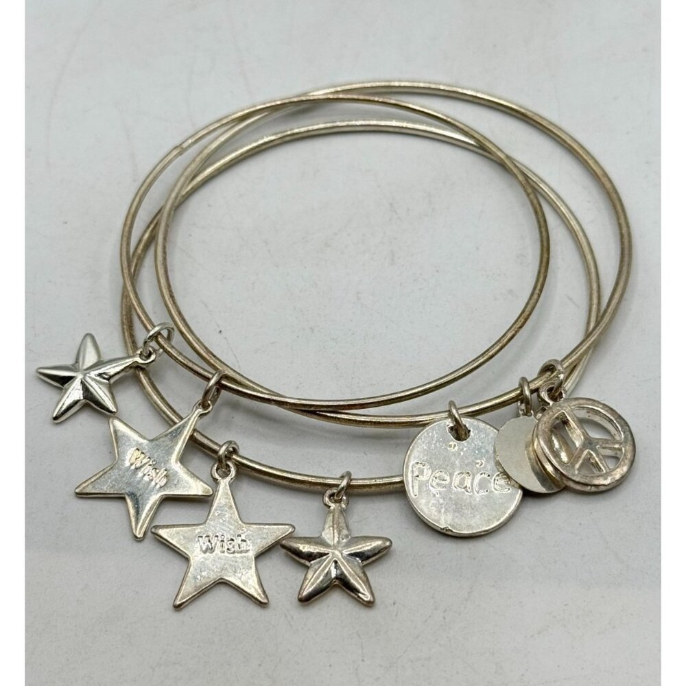 Silver peace wish star charm bangle bracelet set of 3